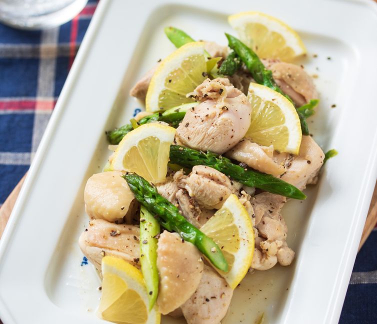 Chicken and Asparagus with Salty Lemon Sauce