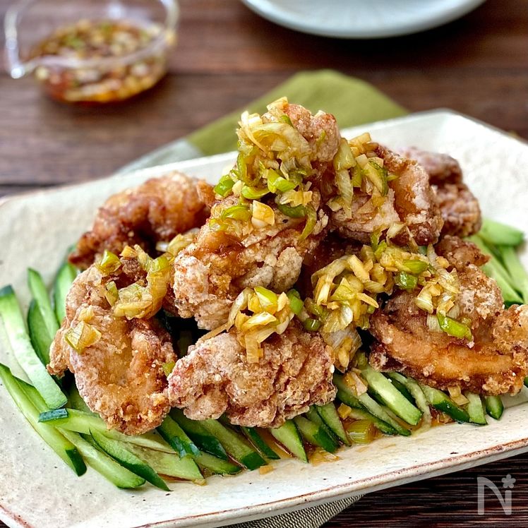 Bite-sized Fried Chicken with Green Onion Sauce (Yūrinchi, 油淋鶏) Process7