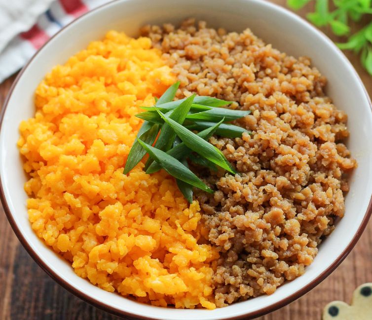 Sweet and Savory Chicken Soboro and Egg Rice Bowl (Nishoku Don)