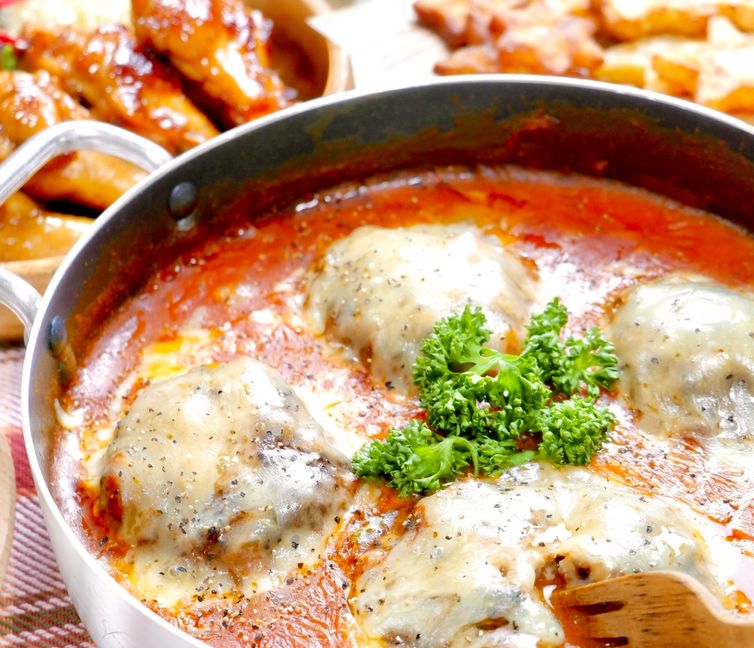Cheese-Stuffed Simmered Hamburg Steak with Tomato Sauce
