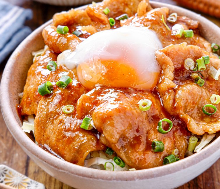 Pork Ginger Bowl Topped with a Soft-Boiled Egg