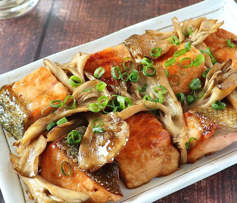 Garlic Butter Soy-Glazed Salmon and Maitake Mushrooms