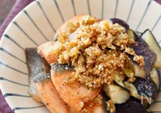 Pan-Fried Autumn Salmon and Eggplant with Aromatic Onion Sauce