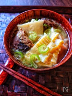 Traditional Nagano Miso Soup with Bamboo Shoots and Canned Mackerel
