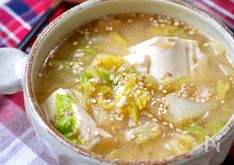 Napa Cabbage and Crumbled Tofu Sesame Miso Soup