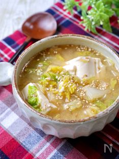 Napa Cabbage and Crumbled Tofu Sesame Miso Soup