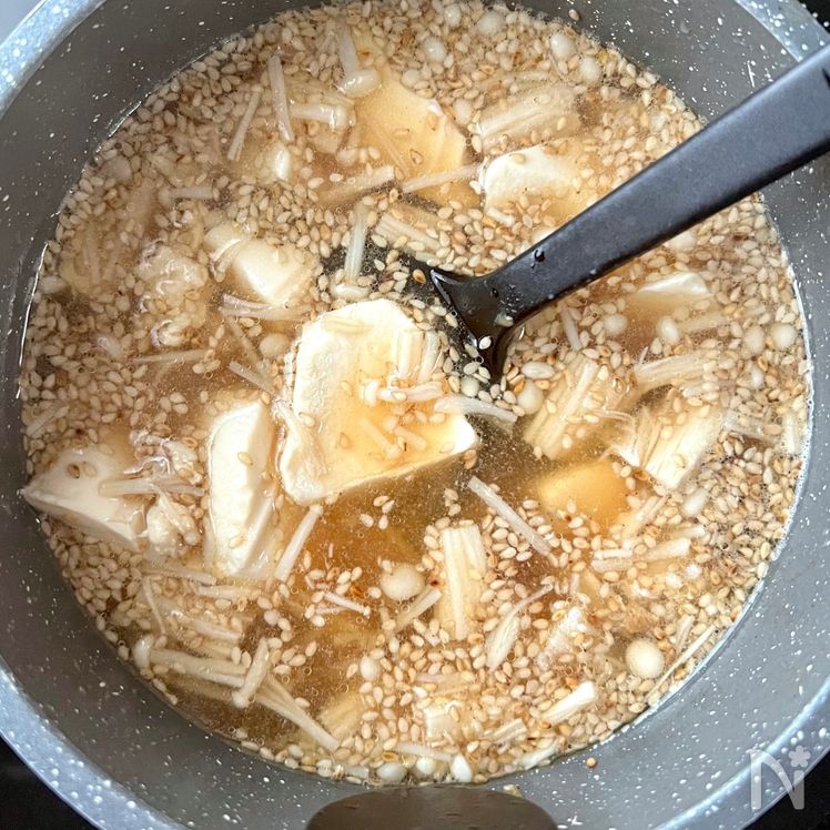 Tofu and Ground Chicken Sesame Soup Process3