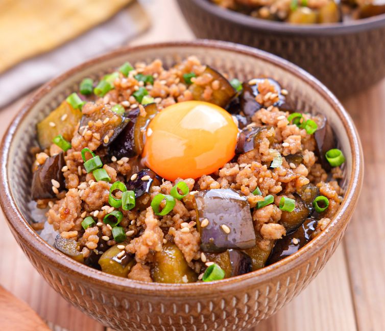 Sweet & Savory Ground Pork and Eggplant Rice Bowl