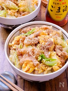 Savory Pork, Egg, and Cabbage Rice Bowl