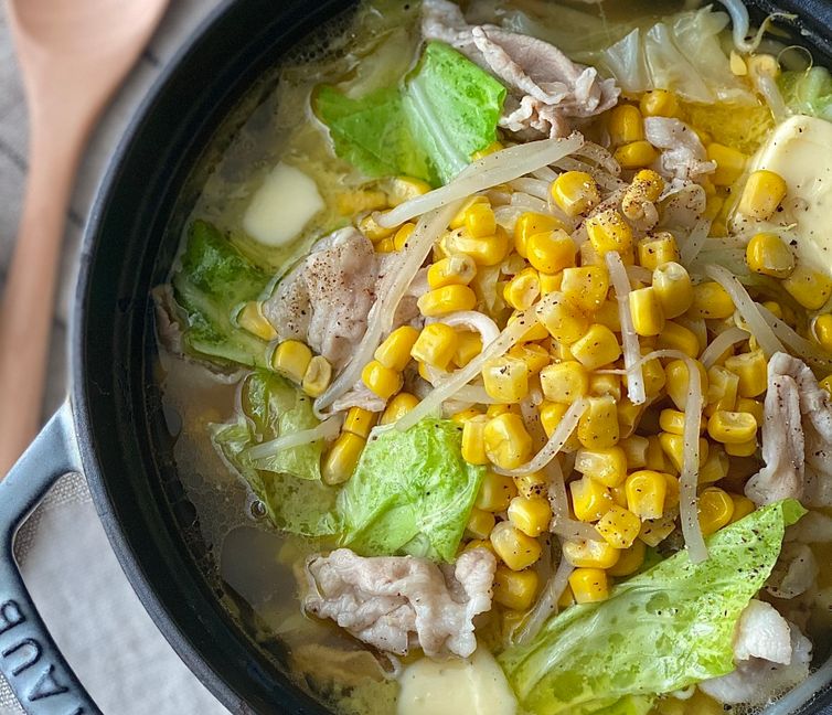 Pork, Cabbage, and Corn Hot Pot with Miso Butter