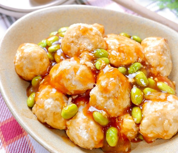 Fluffy Tofu and Chicken Meatballs in Sweet and Sour Sauce