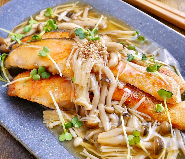 Grilled Salmon with Japanese Mushroom Sauce