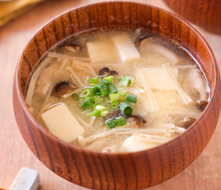 Tofu and Mushroom Miso Soup with Sesame Oil