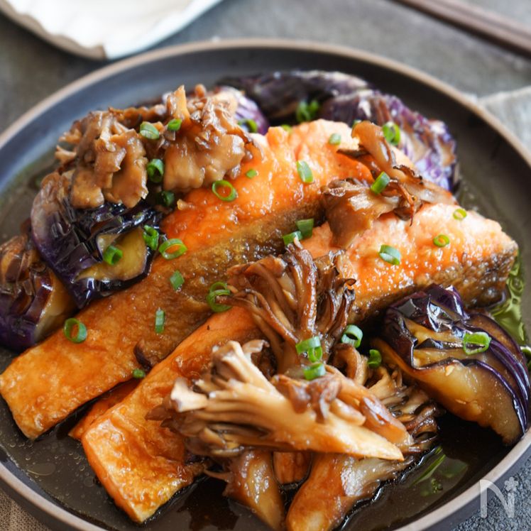 Soy-Ginger Marinated Salmon with Eggplant and Maitake Mushrooms Process4