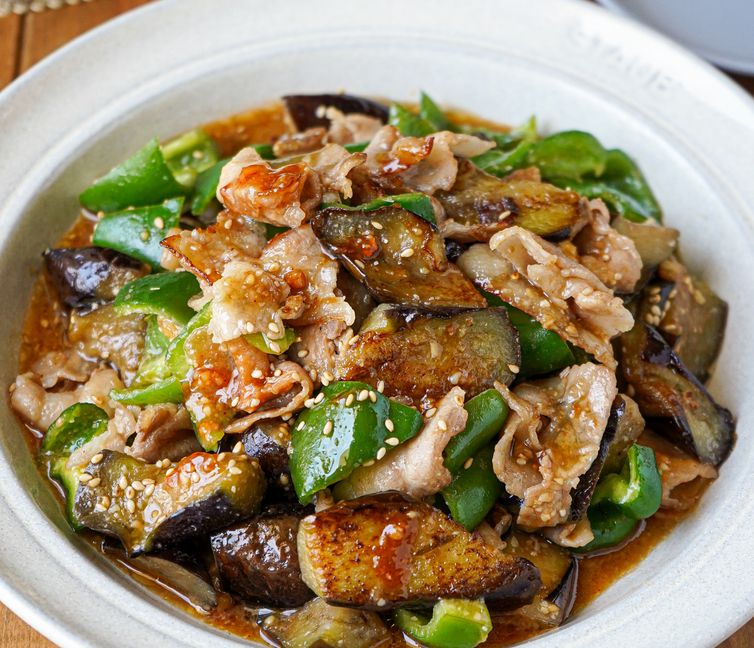 Pork, Eggplant, and Green Pepper Miso Stir-Fry
