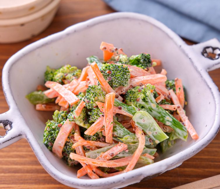 Broccoli and Carrot Salad with Mustard Mayo Dressing