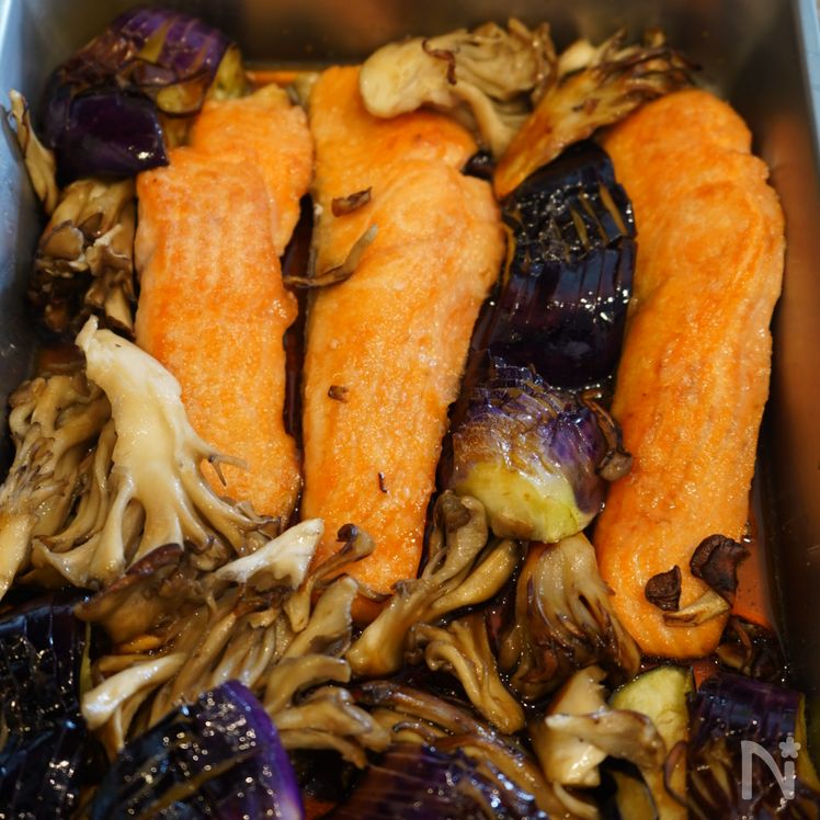 Soy-Ginger Marinated Salmon with Eggplant and Maitake Mushrooms Process3