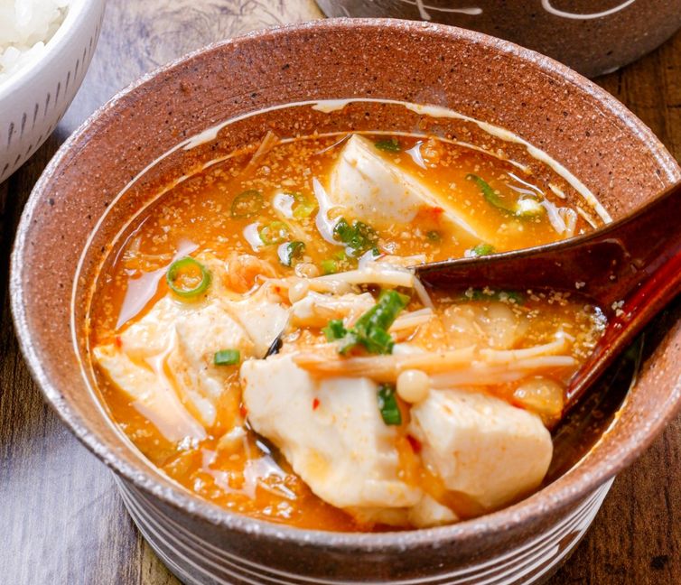 Spicy Tofu and Enoki Mushroom Jjigae