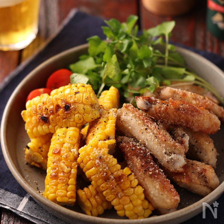 Pan-Grilled Chicken Wingettes and Corn with Garlic Consommé Seasoning Process4