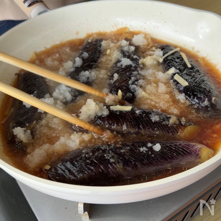 Japanese Eggplant Mizore-ni🍆🧓（Eggplant simmered with grated daikon） Process7