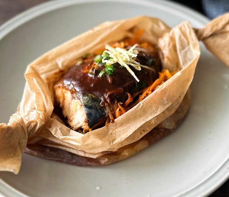 Miso-Simmered Mackerel with Vegetables