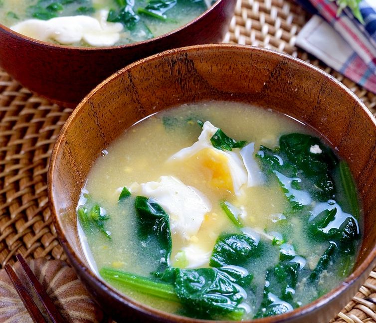 Spinach and Poached Egg Miso Soup