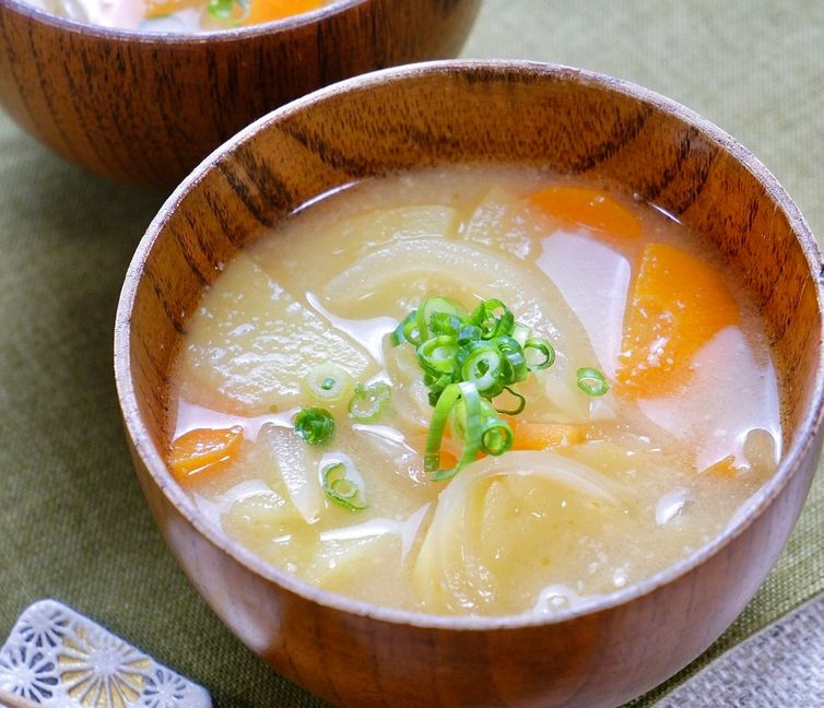 Miso Soup with Potatoes, Carrots, and Onions