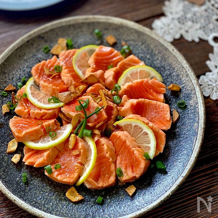 Seared Tataki Carpaccio-Style Salmon (サーモンのたたきカルパッチョ風) Process5