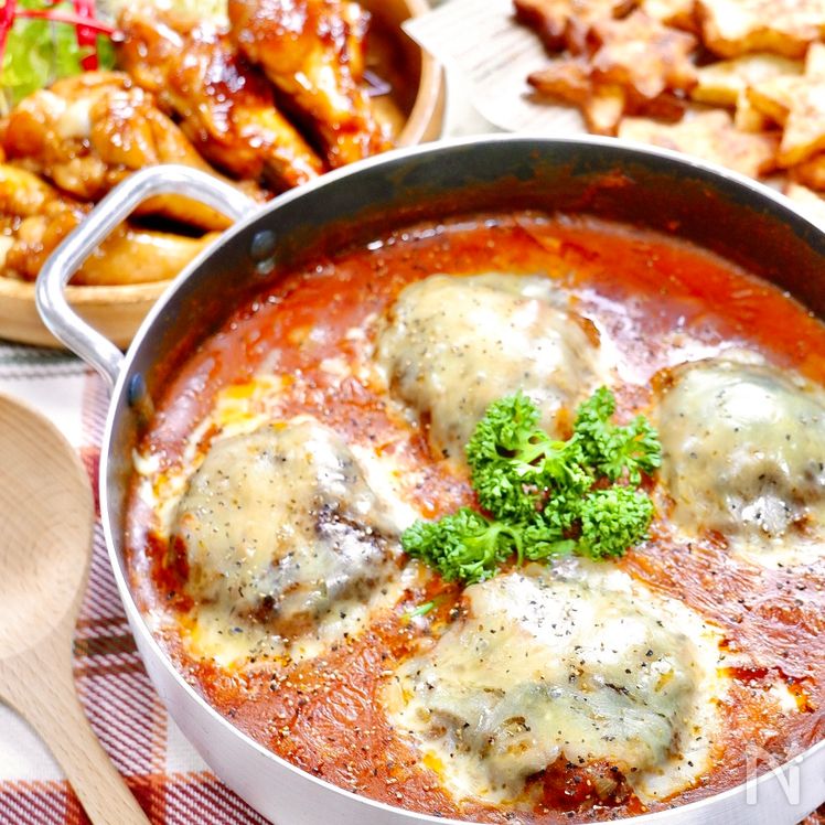 Cheese-Stuffed Simmered Hamburg Steak with Tomato Sauce Process9