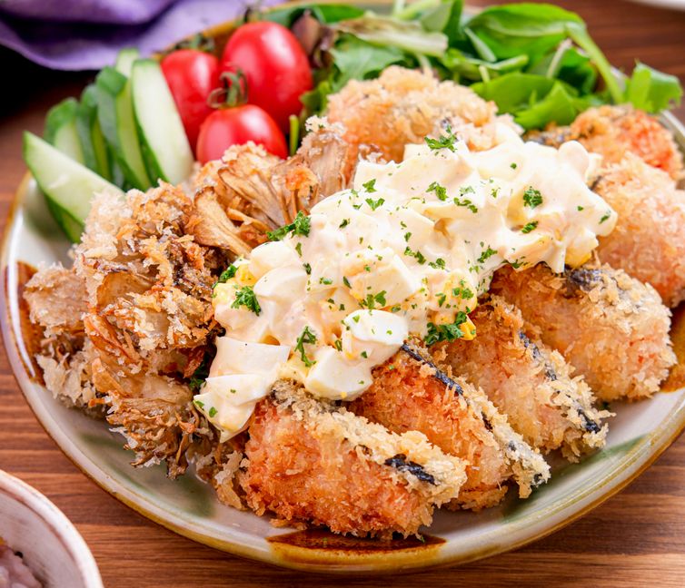 Crispy Salmon and Maitake Fritters with Simple Tartar Sauce