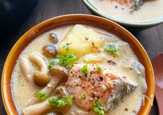 Salmon, Potato, & Mushroom Soy Milk Miso Soup