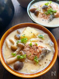 Salmon, Potato, & Mushroom Soy Milk Miso Soup