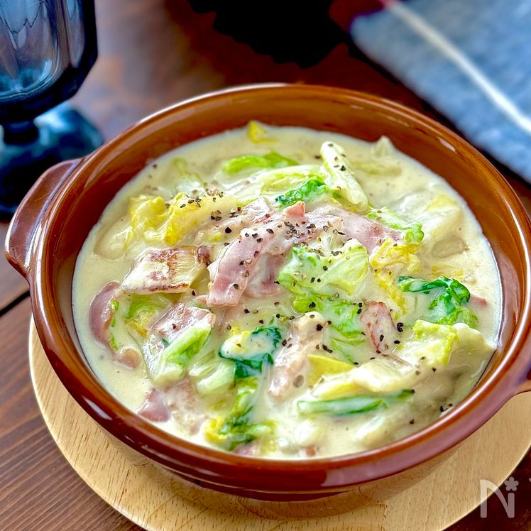 Chinese Cabbage and Bacon Cream Stew Process5