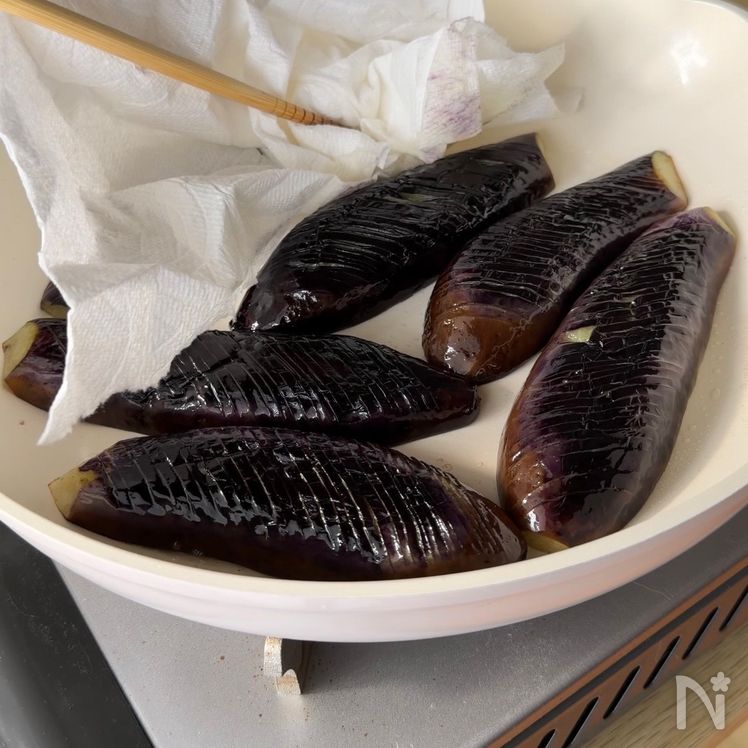 Japanese Eggplant Mizore-ni🍆🧓（Eggplant simmered with grated daikon） Process4