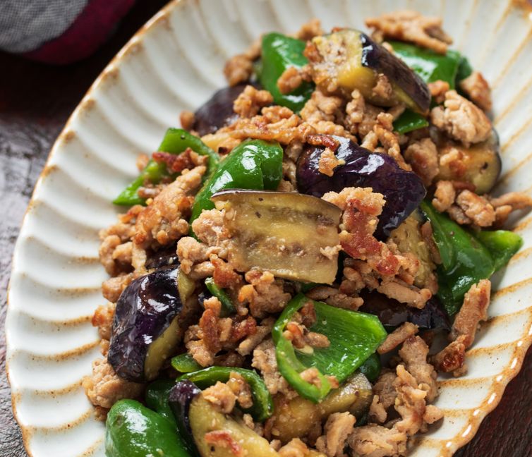 Stir-Fried Eggplant and Bell Peppers with Sweet Miso Pork